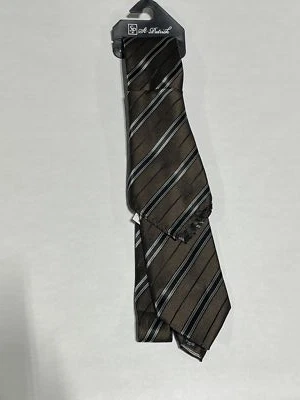 Corbata para Hombres Angelo Rossi Marrón Negro Patrón Rayas Hecha a Mano NUEVA Foto 1 de 3