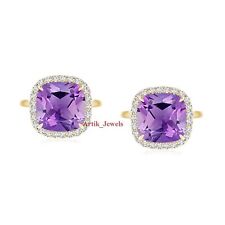 Natural Amethyst Gemstone With 14K Gold Plated Silver Cufflink #1069