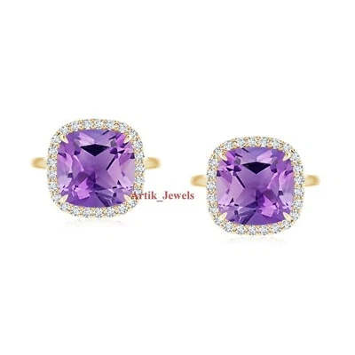 Gemas de amatista natural con gemelos de plata chapados en oro de 14K #1069 Foto 1 de 4