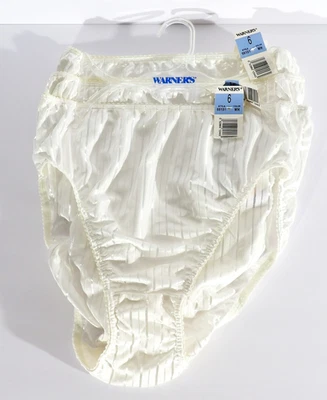3 Pairs Vintage Warner's White Bright Stripes Hi-Cut Panties Size 6 NEW - Image 1 of 4