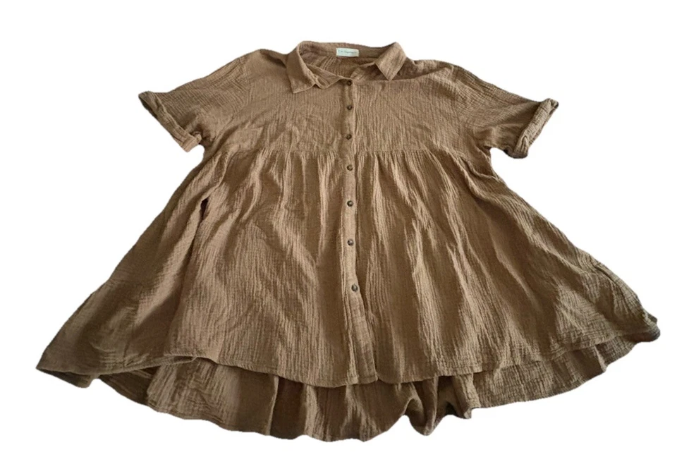 By Together Women's Oversized Large Short Sleeve Pocketed Tiered Babydoll Top - Image 1 of 4