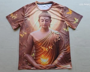 Camiseta para hombre con estampado de Buda en 3D - manga corta con luz dorada y mariposas - Imagen 1 de 20