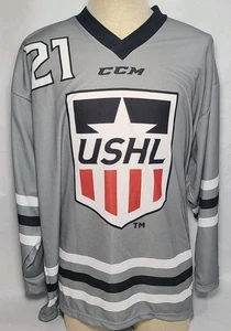 CCM USHL USA Hockey Team Player #21 Jersey Gray White Black Stripes Sz XL Used - Picture 1 of 13