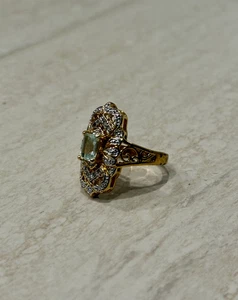 Vintage goldfarbener Ring Größe 9 Art Deco Aqua Blautopas CZ 925 Sterlingsilber Edelstein - Bild 1 von 14