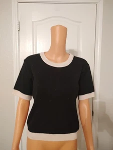 Vintage Preppy Knit Black Ivory Top - Audrey Hepburn Vibes Size S Women's -DP15 - Picture 1 of 4