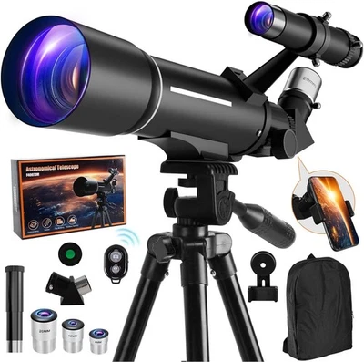 70mm 500mm Kids Beginner Refractor Telescope w/ Tripod Phone Adapter Bag - Image 1 of 4
