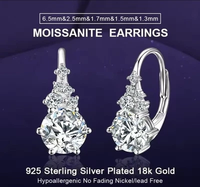 2.23Ct Real Moissanite Hoop Earrings 925 Sterling Silver GRA Certified New USA  - Image 1 of 4