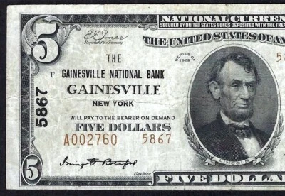 🇺🇸NY 1929 $5 TYPE-2 ♚♚GAINESVILLE, NEW YORK♚♚ PMG VERY FINE 30  VERY RARE!!! - Image 1 of 3