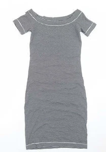 H&M Womens Black Cotton Blend Bodycon Size S Boat Neck - Picture 1 of 12
