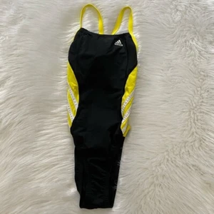 NEW wTag-ADIDAS Black/Yellow 1pc Bathing Suit 24 (M) - Picture 1 of 2