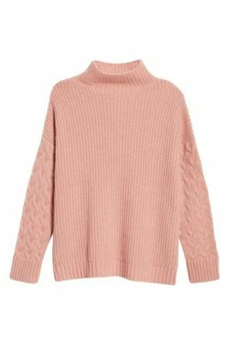 Новый Nordstrom подпись смесь стежок воронка шеи кашемир и шелк розовый M #S1796 - Изображение 1 из 4