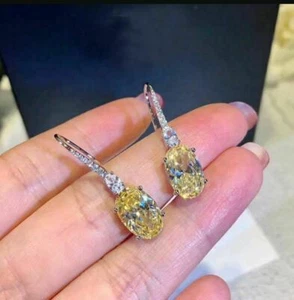 4Ct Oval Lab Created Citrine Diamond Earrings 14K White Gold Plated Silver - Picture 1 of 7