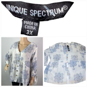 Unique Spectrum Size 3x 3/4 Bell Sleeve Floral Nautical Beach Event Travel Boho - Picture 1 of 7