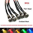 6mm Flat Head LED Metal Indicator Signal Lamp 3V - 220V Oxidized Black With Wire