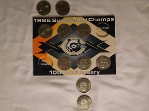 1985 Chicago Bears Super Bowl Champs 10 1995 Commemorative Coins on Card MontWrd - Picture 1 of 10