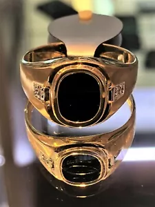 Gold Ring Black Onyx w/ 2pc Diamonds, Beautiful Gold Ring 10kt – Jewelry Gift - Picture 1 of 11