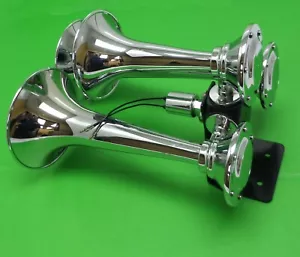 Air Train Horn 3 Trumpet Chrome with Support Bracket Peterbilt Kenworth Mack FL - Picture 1 of 10