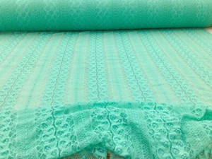 Embroidered Lace Apparel Fabric Sheer Light Turquoise Striped Abstract YY514 - Picture 1 of 1