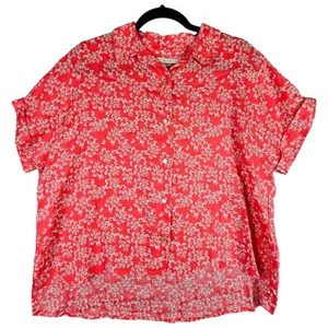 Rachel Zoe kleine geblümte Bluse mit Knopfleiste 100 % Leinen koralle weiß kastig Top - Bild 1 von 9