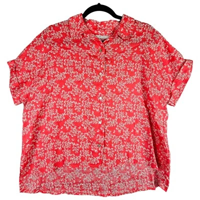 Blusa Rachel Zoe Pequeña Floral Botón Frontal 100% Lino Coral Blanco Cuadrado Top Foto 1 de 4