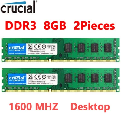 Crucial DDR3 16GB (2X8GB) KIT 1600 MHz PC3-12800 DIMM 240Pin non-ECC Memory RAM - Image 1 of 4