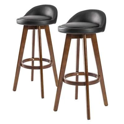 NNEDSZ 2X Wooden Bar Stool Dining Chair Leather LEILA 72cm BLACK BROWN - Image 1 of 4