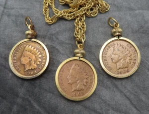3 Indian Head Cent Penny Necklaces Vintage 1903 1905 1906 Copper Coins Lot 307f - Picture 1 of 8