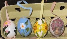 4 vintage Hand  Painted REAL egg ornaments Germany