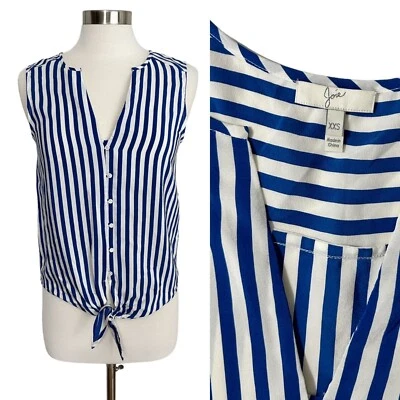 Camiseta sin mangas Joie XXS 2XS 100 % seda azul a rayas sin mangas con botones en la parte delantera Foto 1 de 4