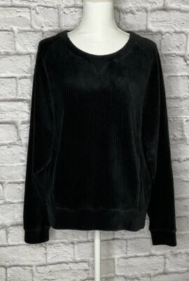 Zella M Black Top Velour Round Neckline Long Sleeves Textured Sweatshirt - Image 1 of 4
