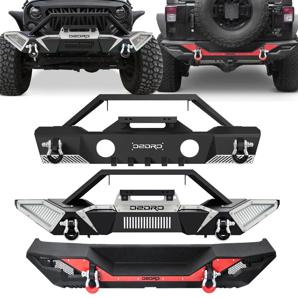 Front /Rear Bumper for 2007-2018 Jeep Wrangler JK JKU w/ Winch Plate D-Rings - Image 1 of 1