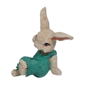 Bunny Figurine Sitting Overalls White Rabbit Figure Resin Small 2 inch Easter - Picture 1 of 8