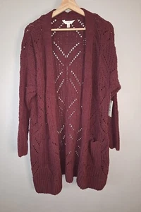 NWT Terra & Sky Women's Size 1X Chenille Duster/Cardigan In Rustic Plum - Picture 1 of 10
