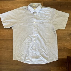 Van Heusen Oxford Dress Shirt Men's 17 Short Sleeve Blue Cotton Blend Casual - Picture 1 of 5