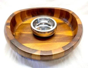 NAMBE Butterfly Acacia Chip & Dip Bowl With Alloy Metal Dip Bowl 5009 NWOB - Picture 1 of 1