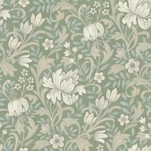 Grandeco Life Marian Sage Wallpaper A67102 - Floral Modern Morris - Picture 1 of 1