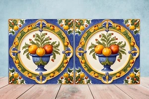 Juego de 2 azulejos de pared de mayólica de frutas de cerámica italiana para decoración de paredes - Imagen 1 de 3