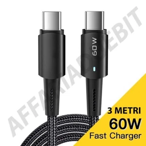 Cavo ricarica TIPO C A TYPE C 3 METRI USB C NYLON INTRECCIATO fast 60W 3 METRI - Zdjęcie 1 z 4