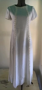 HIPPIE DRESS: Vtg 60s Boho White Floral Design Maxi Long Wedding, Womens Small - Picture 1 of 12