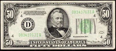 About UNC 1934 50$ Cleveland Federal Reserve Note, one vertical fold [C80 - Image 1 of 2