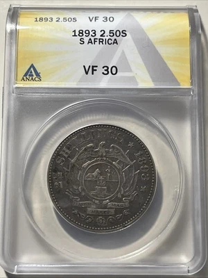 1893 South Africa 2-1/2 Shillings ANACS VF30 2.50S South African Silver Coin KM7 - Image 1 of 2