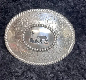 Fibbia trofeo argento occidentale COWBOY PREGHIERA cavallo inginocchiato croce 37056 Nacona - Foto 1 di 4