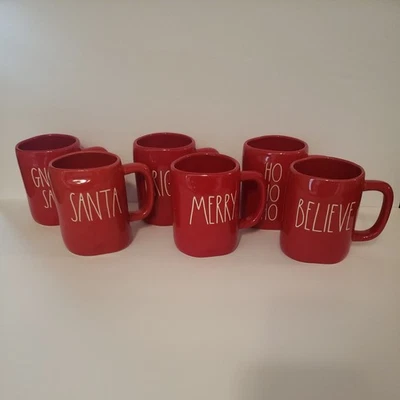 Rae Dunn Artisan Collection Christmas Set of 6 Red & White Coffee Mug - Image 1 of 4