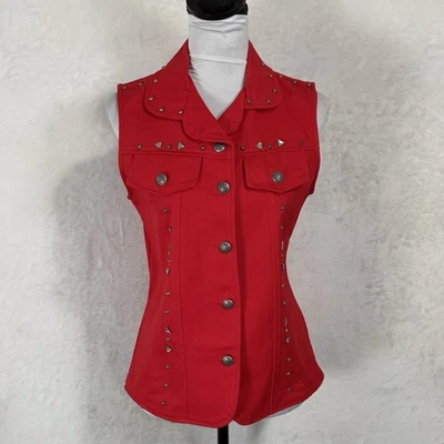 Vintage Red Embellished Vest Size S Western Bling Studded Gem Biker 70s 80s - Image 1 of 4