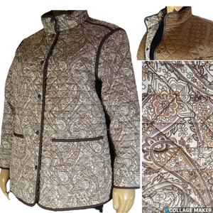 LANDS' END~ ¡NUEVO!!~CHAQUETA REVERSIBLE MUJER 2X MARRÓN PAISLEY ACOLCHADA CIERRE A PRESIÓN - Imagen 1 de 10