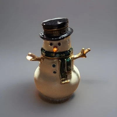 Monet 2010  Snowman Enameled Jeweled Magnetic Hinge Trinket Box  Winter No Box! - Image 1 of 4