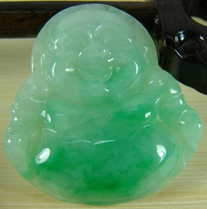 Certified Rich Green Jadeite Pendant Buddha God Grade A Jade Emerald P-294-6 - Picture 1 of 4