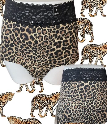Torrid +5 Bragas Cortas Marrón Estampado Animal Anchas Negras Encaje Cintura Algodón Niño Foto 1 de 4