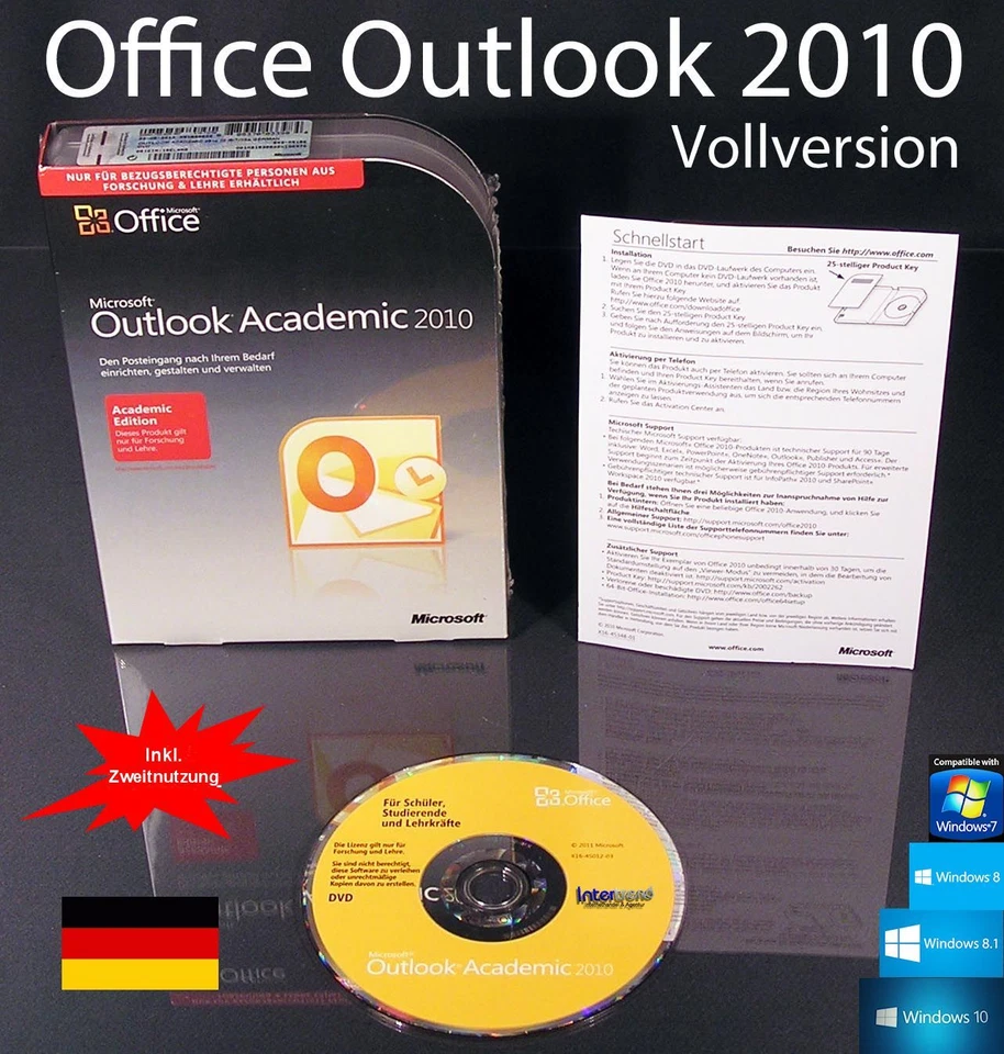 Microsoft Office Outlook 2010 Vollversion Box + DVD EDU + Zweitinstallation NEU - Bild 1 von 4