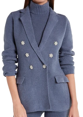 EXPRESS AZUL DOBLE BOTONADURA EMBELLECIDO BOTÓN SUÉTER BLAZER CÁRDIGAN TALLA S Foto 1 de 4